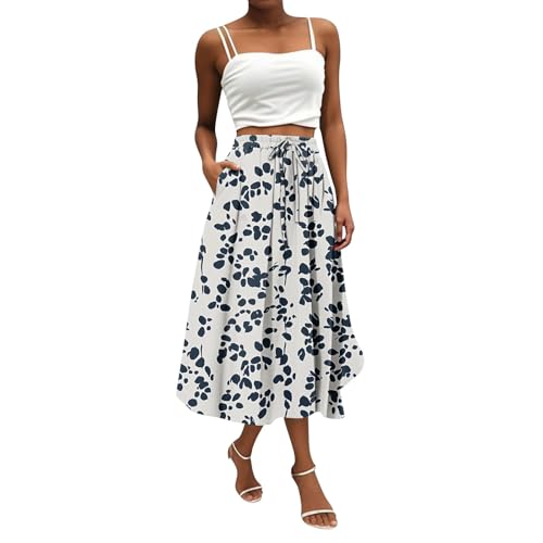 Langer Rock Damen Sommer Blumen Röcke Damen Sommer Midi A Linie Sommerrock Leicht und Luftig Skirt Lang Elegant Geblümt Damenrock Midirock mit Gummizug und Taschen Strandrock Skirts for Women von ZRYAZQ