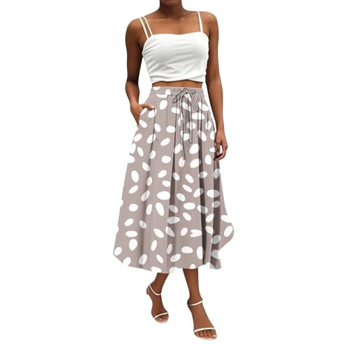 Langer Rock Damen Sommer Blumen Röcke Damen Sommer Midi A Linie Sommerrock Leicht und Luftig Skirt Lang Elegant Geblümt Damenrock Midirock mit Gummizug und Taschen Strandrock Skirts for Women von ZRYAZQ