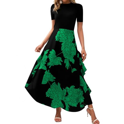 Langes Sommerkleid Damen Elegant Blumen Festlich Kleid Hochzeitsgast Damen Lang Floral Rüschen Maxikleid Sommer Elegant Hochzeit Sommerkleider Leicht Und Luftig Kleider Frauen A Linie Maxi von ZRYAZQ