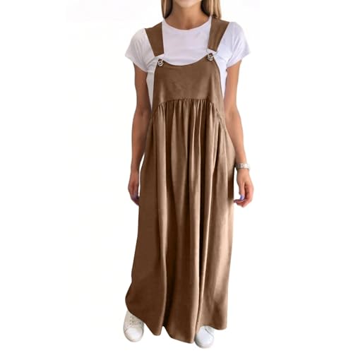 Latzkleid Damen Lang Plissee Sommerkleid Damen A Linie Maxi Latzkleid Sommer Verstellbares Hosenträger Overallkleid Elegant Ärmellos Latzrock Weite Sommerkleider Leicht Und Luftig Maxikleid von ZRYAZQ