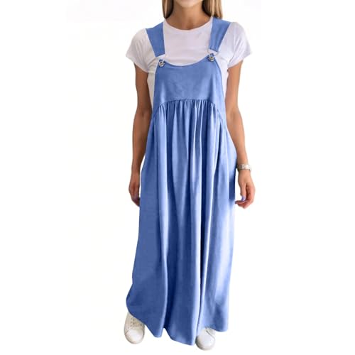 Latzkleid Damen Lang Plissee Sommerkleid Damen A Linie Maxi Latzkleid Sommer Verstellbares Hosenträger Overallkleid Elegant Ärmellos Latzrock Weite Sommerkleider Leicht Und Luftig Maxikleid von ZRYAZQ