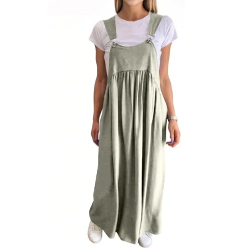Latzkleid Damen Lang Plissee Sommerkleid Damen A Linie Maxi Latzkleid Sommer Verstellbares Hosenträger Overallkleid Elegant Ärmellos Latzrock Weite Sommerkleider Leicht Und Luftig Maxikleid von ZRYAZQ