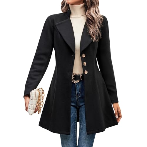 Mantel Damen A Linie Trenchcoat Damen Lang mit Knöpfen Wintermantel Damen Revers Langer Wollmantel Damen Winter Übergangsjacke Herbstwinter Damenmantel Einfarbig Wintercoat Elegant Outwear von ZRYAZQ
