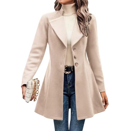 Mantel Damen A Linie Trenchcoat Damen Lang mit Knöpfen Wintermantel Damen Revers Langer Wollmantel Damen Winter Übergangsjacke Herbstwinter Damenmantel Einfarbig Wintercoat Elegant Outwear von ZRYAZQ