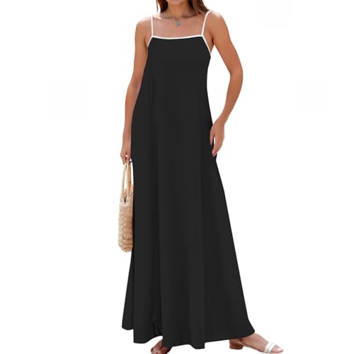 Maxikleid Damen Sommer Spaghettiträger A Linie Kleider Sommer Lang Ärmellos Sommerkleid Damen Maxi Rückenfrei Boho Trägerkleid Elegant Sommerkleider Leicht Und Luftig Strandkleid Lange Casual von ZRYAZQ