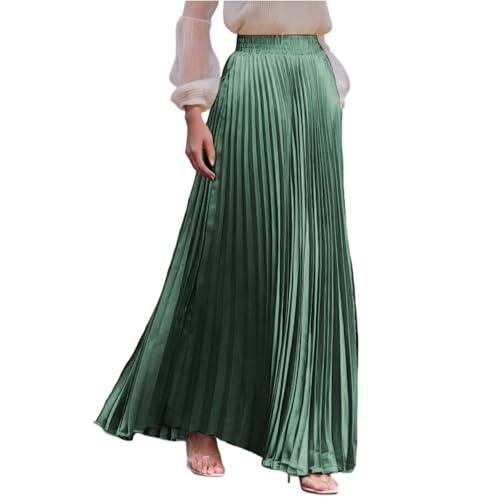 Plisseerock Damen Lang A Linie Satin Rock Damen Elegant Festlich Hochzeit Faltenrock Maxi mit Gummizug Langer Röcke Sommer Plissee Maxirock Skirt Long Sommerrock Leicht und Luftig Damenrock von ZRYAZQ
