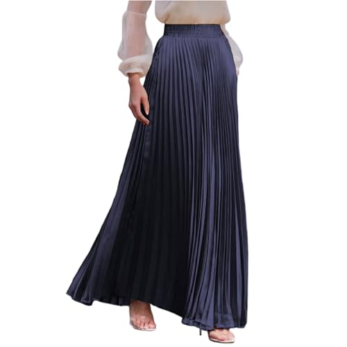 Plisseerock Damen Lang A Linie Satin Rock Damen Elegant Festlich Hochzeit Faltenrock Maxi mit Gummizug Langer Röcke Sommer Plissee Maxirock Skirt Long Sommerrock Leicht und Luftig Damenrock von ZRYAZQ