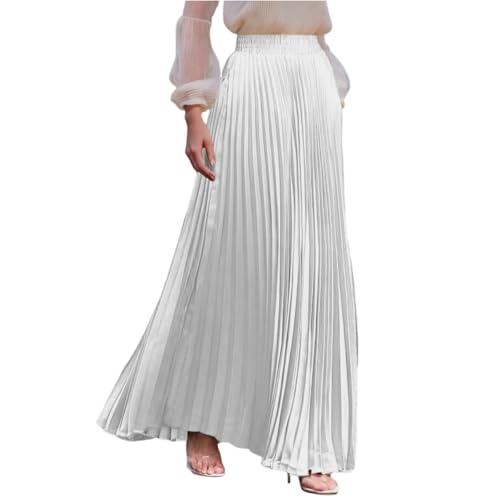 Plisseerock Damen Lang A Linie Satin Rock Damen Elegant Festlich Hochzeit Faltenrock Maxi mit Gummizug Langer Röcke Sommer Plissee Maxirock Skirt Long Sommerrock Leicht und Luftig Damenrock von ZRYAZQ