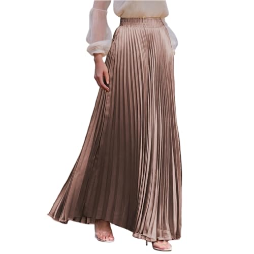 Plisseerock Damen Lang A Linie Satin Rock Damen Elegant Festlich Hochzeit Faltenrock Maxi mit Gummizug Langer Röcke Sommer Plissee Maxirock Skirt Long Sommerrock Leicht und Luftig Damenrock von ZRYAZQ