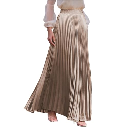 Plisseerock Damen Lang A Linie Satin Rock Damen Elegant Festlich Hochzeit Faltenrock Maxi mit Gummizug Langer Röcke Sommer Plissee Maxirock Skirt Long Sommerrock Leicht und Luftig Damenrock von ZRYAZQ