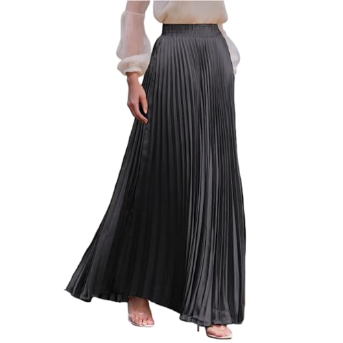 Plisseerock Damen Lang A Linie Satin Rock Damen Elegant Festlich Hochzeit Faltenrock Maxi mit Gummizug Langer Röcke Sommer Plissee Maxirock Skirt Long Sommerrock Leicht und Luftig Damenrock von ZRYAZQ