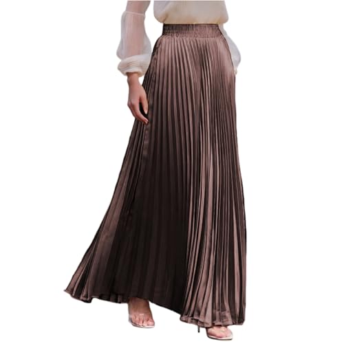 Plisseerock Damen Lang A Linie Satin Rock Damen Elegant Festlich Hochzeit Faltenrock Maxi mit Gummizug Langer Röcke Sommer Plissee Maxirock Skirt Long Sommerrock Leicht und Luftig Damenrock von ZRYAZQ
