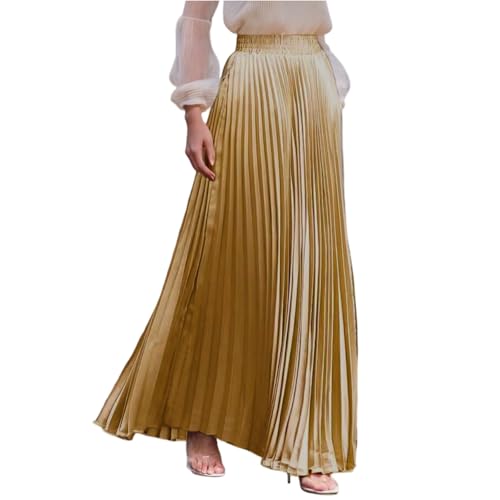 Plisseerock Damen Lang A Linie Satin Rock Damen Elegant Festlich Hochzeit Faltenrock Maxi mit Gummizug Langer Röcke Sommer Plissee Maxirock Skirt Long Sommerrock Leicht und Luftig Damenrock von ZRYAZQ