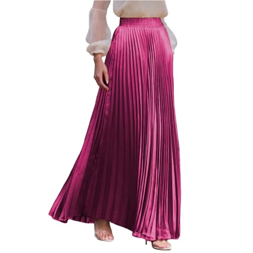 Plisseerock Damen Lang A Linie Satin Rock Damen Elegant Festlich Hochzeit Faltenrock Maxi mit Gummizug Langer Röcke Sommer Plissee Maxirock Skirt Long Sommerrock Leicht und Luftig Damenrock von ZRYAZQ