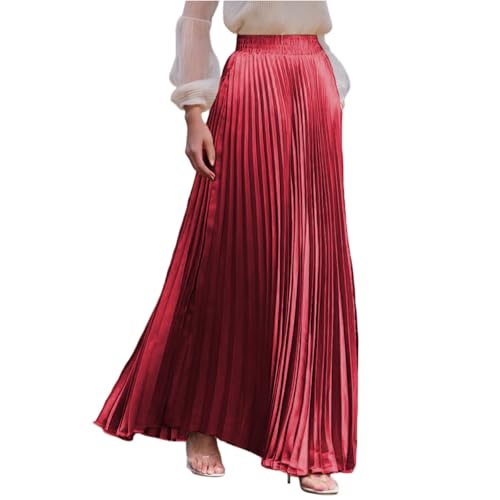 Plisseerock Damen Lang A Linie Satin Rock Damen Elegant Festlich Hochzeit Faltenrock Maxi mit Gummizug Langer Röcke Sommer Plissee Maxirock Skirt Long Sommerrock Leicht und Luftig Damenrock von ZRYAZQ