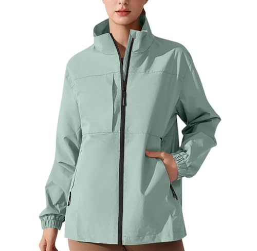 Regenjacke Damen Wasserdicht Ohne Kapuze Regenjacke Damen Atmungsaktiv Leicht Regenmantel Wasserdicht Outdoor Softshelljacke Wandern Zipper Fahrradjacke Frauen Winddicht Wasserfeste Outdoorjacke von ZRYAZQ