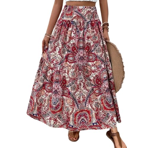 Rock Damen Lang Sommer Boho Röcke für Damen Sommer Blumen Maxirock Lang Boho Hohe Taille Sommerrock Leicht und Luftig Maxi Skirt Elegant Gummizug Langer Rock Frauen A Linie Geblümt Damenrock von ZRYAZQ