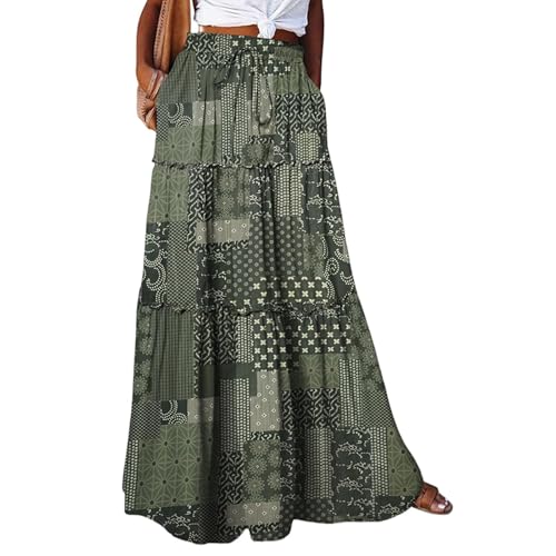 Rock Damen Lang Sommer Boho Röcke für Damen Sommer Blumen Maxirock Lang Boho Hohe Taille Sommerrock Leicht und Luftig Maxi Skirt Elegant Gummizug Langer Rock Frauen A Linie Geblümt Damenrock von ZRYAZQ
