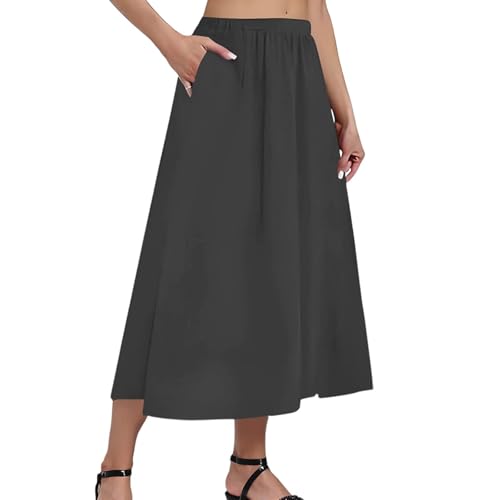Rock Damen Midi A-Linie Gummizug Röcke Damen Sommer Lang mit Taschen Sommerrock Frauen Leicht und Luftig Skirt Elegant Langer Damenrock Midirock Sommer Einfarbig Casual Skirts for Women von ZRYAZQ