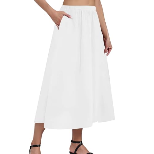 Rock Damen Midi A-Linie Gummizug Röcke Damen Sommer Lang mit Taschen Sommerrock Frauen Leicht und Luftig Skirt Elegant Langer Damenrock Midirock Sommer Einfarbig Casual Skirts for Women von ZRYAZQ