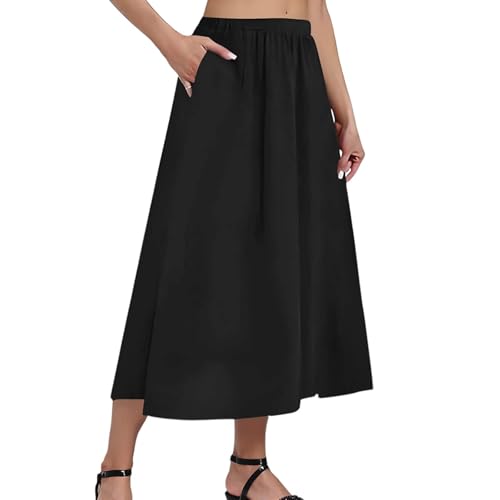 Rock Damen Midi A-Linie Gummizug Röcke Damen Sommer Lang mit Taschen Sommerrock Frauen Leicht und Luftig Skirt Elegant Langer Damenrock Midirock Sommer Einfarbig Casual Skirts for Women von ZRYAZQ