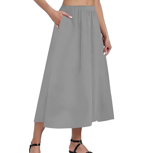 Rock Damen Midi A-Linie Gummizug Röcke Damen Sommer Lang mit Taschen Sommerrock Frauen Leicht und Luftig Skirt Elegant Langer Damenrock Midirock Sommer Einfarbig Casual Skirts for Women von ZRYAZQ