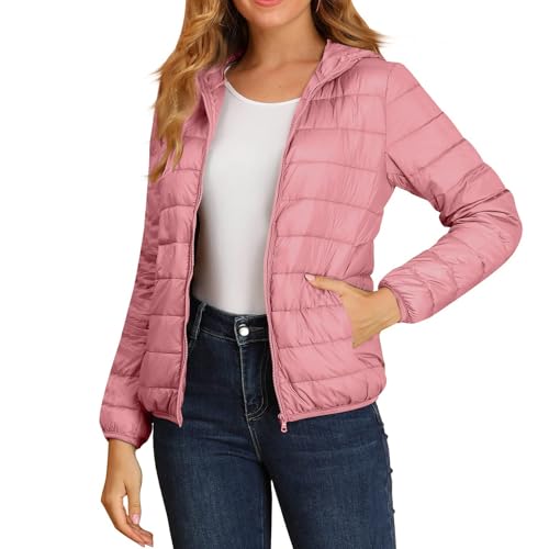 Steppjacke Damen Leicht Große Größen mit Kapuze Winter Steppmantel Kurz Übergang Stepp Jacken Damen mit Zip Taschen Leicht Daunenjacke Outdoor Dünn Übergröße Puffer Jacke Winter Crop Winterjacke von ZRYAZQ