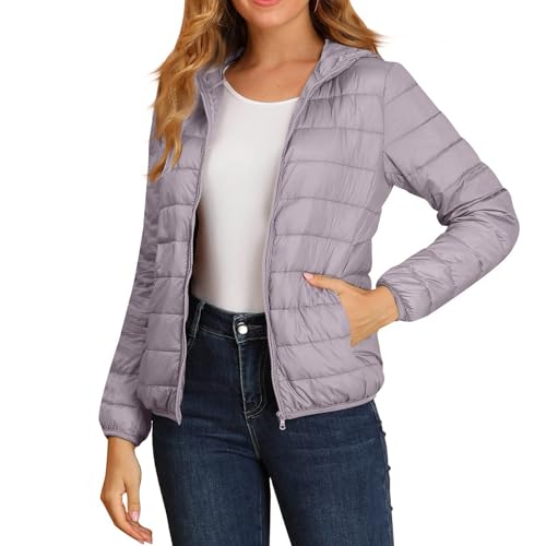 Steppjacke Damen Leicht Große Größen mit Kapuze Winter Steppmantel Kurz Übergang Stepp Jacken Damen mit Zip Taschen Leicht Daunenjacke Outdoor Dünn Übergröße Puffer Jacke Winter Crop Winterjacke von ZRYAZQ