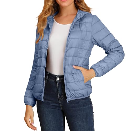 Steppjacke Damen Leicht Große Größen mit Kapuze Winter Steppmantel Kurz Übergang Stepp Jacken Damen mit Zip Taschen Leicht Daunenjacke Outdoor Dünn Übergröße Puffer Jacke Winter Crop Winterjacke von ZRYAZQ