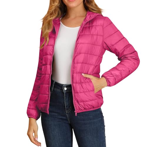 Steppjacke Damen Leicht Große Größen mit Kapuze Winter Steppmantel Kurz Übergang Stepp Jacken Damen mit Zip Taschen Leicht Daunenjacke Outdoor Dünn Übergröße Puffer Jacke Winter Crop Winterjacke von ZRYAZQ