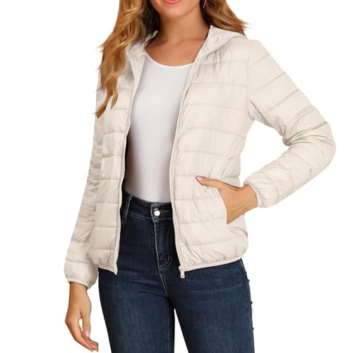 Steppjacke Damen Leicht Große Größen mit Kapuze Winter Steppmantel Kurz Übergang Stepp Jacken Damen mit Zip Taschen Leicht Daunenjacke Outdoor Dünn Übergröße Puffer Jacke Winter Crop Winterjacke von ZRYAZQ