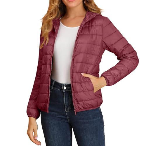 Steppjacke Damen Leicht Große Größen mit Kapuze Winter Steppmantel Kurz Übergang Stepp Jacken Damen mit Zip Taschen Leicht Daunenjacke Outdoor Dünn Übergröße Puffer Jacke Winter Crop Winterjacke von ZRYAZQ