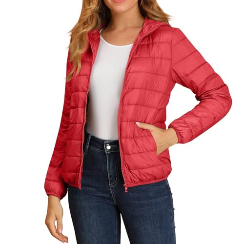 Steppjacke Damen Leicht Große Größen mit Kapuze Winter Steppmantel Kurz Übergang Stepp Jacken Damen mit Zip Taschen Leicht Daunenjacke Outdoor Dünn Übergröße Puffer Jacke Winter Crop Winterjacke von ZRYAZQ