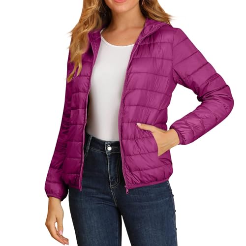 Steppjacke Damen Leicht Große Größen mit Kapuze Winter Steppmantel Kurz Übergang Stepp Jacken Damen mit Zip Taschen Leicht Daunenjacke Outdoor Dünn Übergröße Puffer Jacke Winter Crop Winterjacke von ZRYAZQ