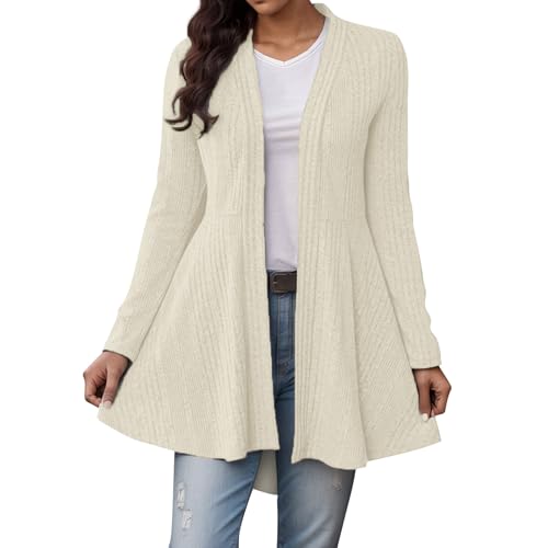 Strickjacke Damen Lang Dünn Strickjacken Für Damen Elegant mit Schalkragen Cardigan Mittellang Tailliert Damenstrickjacke A Linie Strickmantel Frauen Frühlingherbst Strickcardigan Herbstmantel von ZRYAZQ