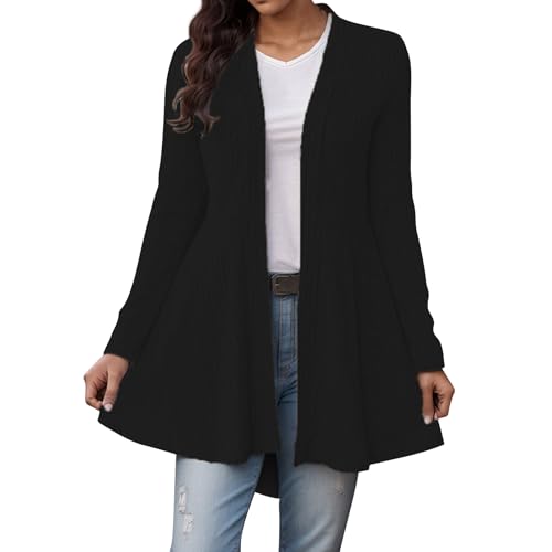 Strickjacke Damen Lang Dünn Strickjacken Für Damen Elegant mit Schalkragen Cardigan Mittellang Tailliert Damenstrickjacke A Linie Strickmantel Frauen Frühlingherbst Strickcardigan Herbstmantel von ZRYAZQ