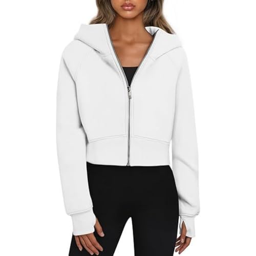 Sweatjacke Damen Hoodie Kurz Winter Kapuzenpullover Langarm Oversize Sweatshirt Jacke Sport Bauchfrei Sportjacke mit Kapuze Zipper Winterjacke mit Taschen Kapuzenjacke Winter Mantel Einfarbig von ZRYAZQ