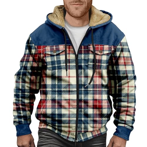 Sweatjacke Herren Kapuzenjacke mit Fleecefutter Winterjacke Herren Warm Zipper Hoodie Herren Mit Taschen Karierte Jacke Herren Gefüttert Beheizbare Jacke Sweatshirt Herren Wintermantel Herren von ZRYAZQ