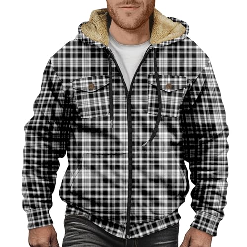 Sweatjacke Herren Kapuzenjacke mit Fleecefutter Winterjacke Herren Warm Zipper Hoodie Herren Mit Taschen Karierte Jacke Herren Gefüttert Beheizbare Jacke Sweatshirt Herren Wintermantel Herren von ZRYAZQ