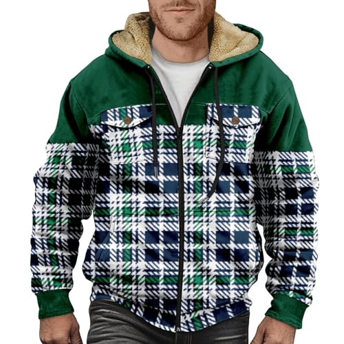 Sweatjacke Herren Kapuzenjacke mit Fleecefutter Winterjacke Herren Warm Zipper Hoodie Herren Mit Taschen Karierte Jacke Herren Gefüttert Beheizbare Jacke Sweatshirt Herren Wintermantel Herren von ZRYAZQ