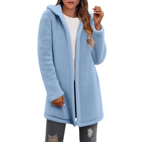 Teddy Mantel Damen Winter mit Kapuze Wintermantel Damen Warm Fleece Flauschig Fleecejacke Lang Teddyfleece Kuschelig Teddymantel Winter Warme Winterjacke Lange Teddyjacke Einfarbig Plüschmantel von ZRYAZQ