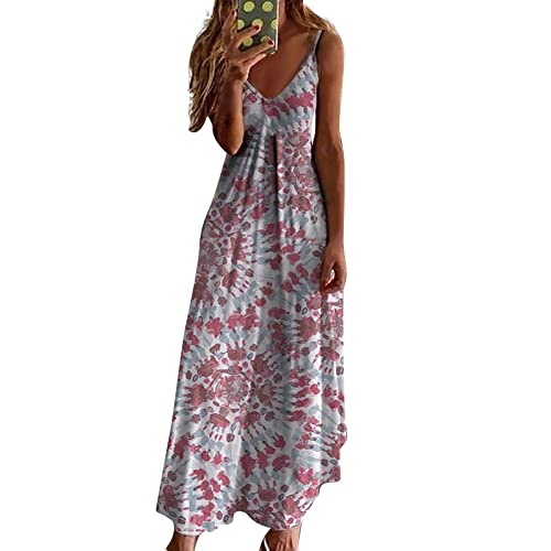 Trägerkleid Damen Sommer Lang V Ausschnitt Sommerkleider Leicht Und Luftig Strandkleid Lang Spaghettiträger Sommerkleid Elegant Maxi A Linie Muster Kleider Frauen Sommer Blumen Maxikleid von ZRYAZQ