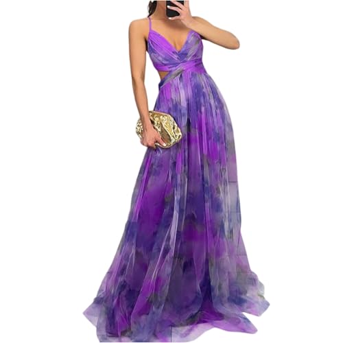Tüll Kleid Hochzeitsgast Damen Lang Träger V Ausschnitt Kleider Damen Festlich Elegant Hochzeit Maxikleider Sommer Festliche Sommerkleid A Linie Rückenfrei Maxi Trägerkleid Leicht Sommerkleider von ZRYAZQ