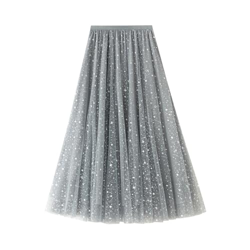 Tüllrock Damen Lang Pailletten Maxirock Damen Elegant Festlich A Linie Glitzerrock Maxi mit Gummizug Langer Rock Tüll Tütü Röcke High Waist Skirt Long Pailettenrock Sommerrock Leicht und Luftig von ZRYAZQ