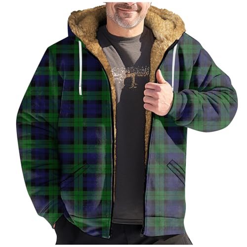 Winterjacke Herren Warm Zipper Hoodie Herren Mit Taschen Sweatjacke Herren Beheizbarer Kapuzenjacke Kariert mit Fleecefutter Sweatshirt Herren Beheizbare Jacke Wintermantel Freizeit Skijacke Herren von ZRYAZQ