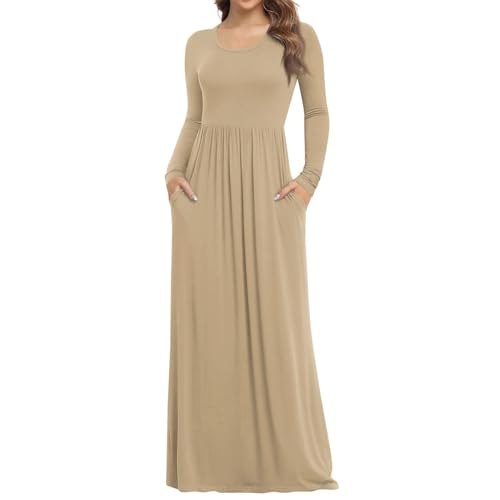 Winterkleid Damen Lang Elegant Plissee Kleid Damen Langarm A-Linien Kleider Rundhals Dünne Herbstkleid Damen Maxi mit Taschen Plisseekleid Frauen Einfarbig Maxikleider Casual Winterkleider Winterkleid Damen Lang Elegant Plissee Kleid Damen Langarm A-Linien Kleider Rundhals Dünne Herbstkleid Damen Maxi mit Taschen Plisseekleid Frauen Einfarbig Maxikleider Casual Winterkleider von ZRYAZQ