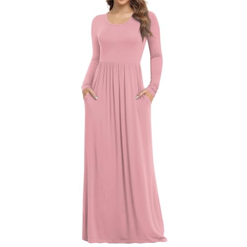 Winterkleid Damen Lang Elegant Plissee Kleid Damen Langarm A-Linien Kleider Rundhals Dünne Herbstkleid Damen Maxi mit Taschen Plisseekleid Frauen Einfarbig Maxikleider Casual Winterkleider Winterkleid Damen Lang Elegant Plissee Kleid Damen Langarm A-Linien Kleider Rundhals Dünne Herbstkleid Damen Maxi mit Taschen Plisseekleid Frauen Einfarbig Maxikleider Casual Winterkleider von ZRYAZQ