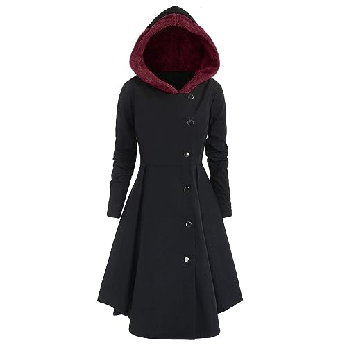 Winterkleid Damen Langarm Warm Lang Pulloverkleid Damen Winter mit Knöpfen Hoodie Kleid Damen mit Kapuze Flauschig Winterkleider Elegant A Linie Schwingen Hoodiekleider Frauen Plüsch Lässig von ZRYAZQ