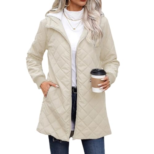Wintermantel Damen Lang Warm Gefüttert Winterjacke Damen Elegant Warme Mantel Winter Fleece Innenfutter Steppjacke Leicht mit Kapuze Gefütterte Jacke Winter Dicke Damenjacken Thermo Damenmantel von ZRYAZQ