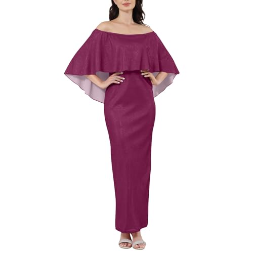 ZRYAZQ Abendkleid Elegant Lang mit Schlitz Cocktailkleid Damen Maxi Off Shoulder Glitzer Kleider Damen Rückenfrei Glitzerkleid Doppellagig Maxikleider Frauen Schulterfrei Abiballkleider Einfarbig von ZRYAZQ